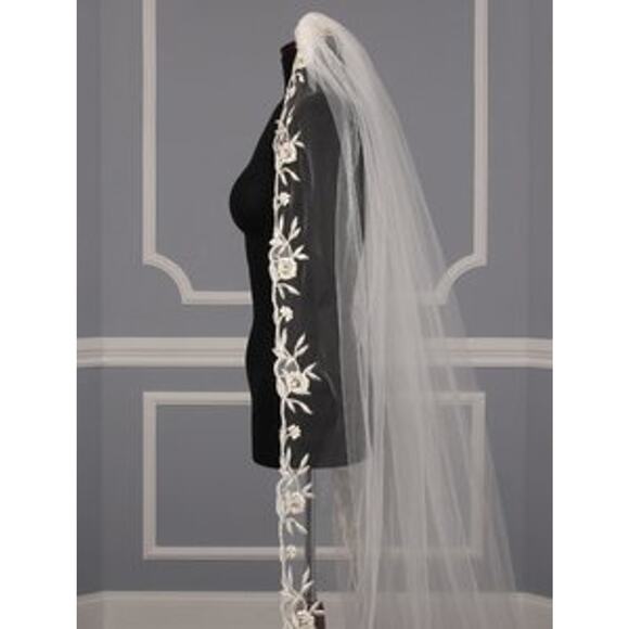St Pucchi M1324-2 Diamond White Gold Cathedral Wedding Bridal Veil main image 4